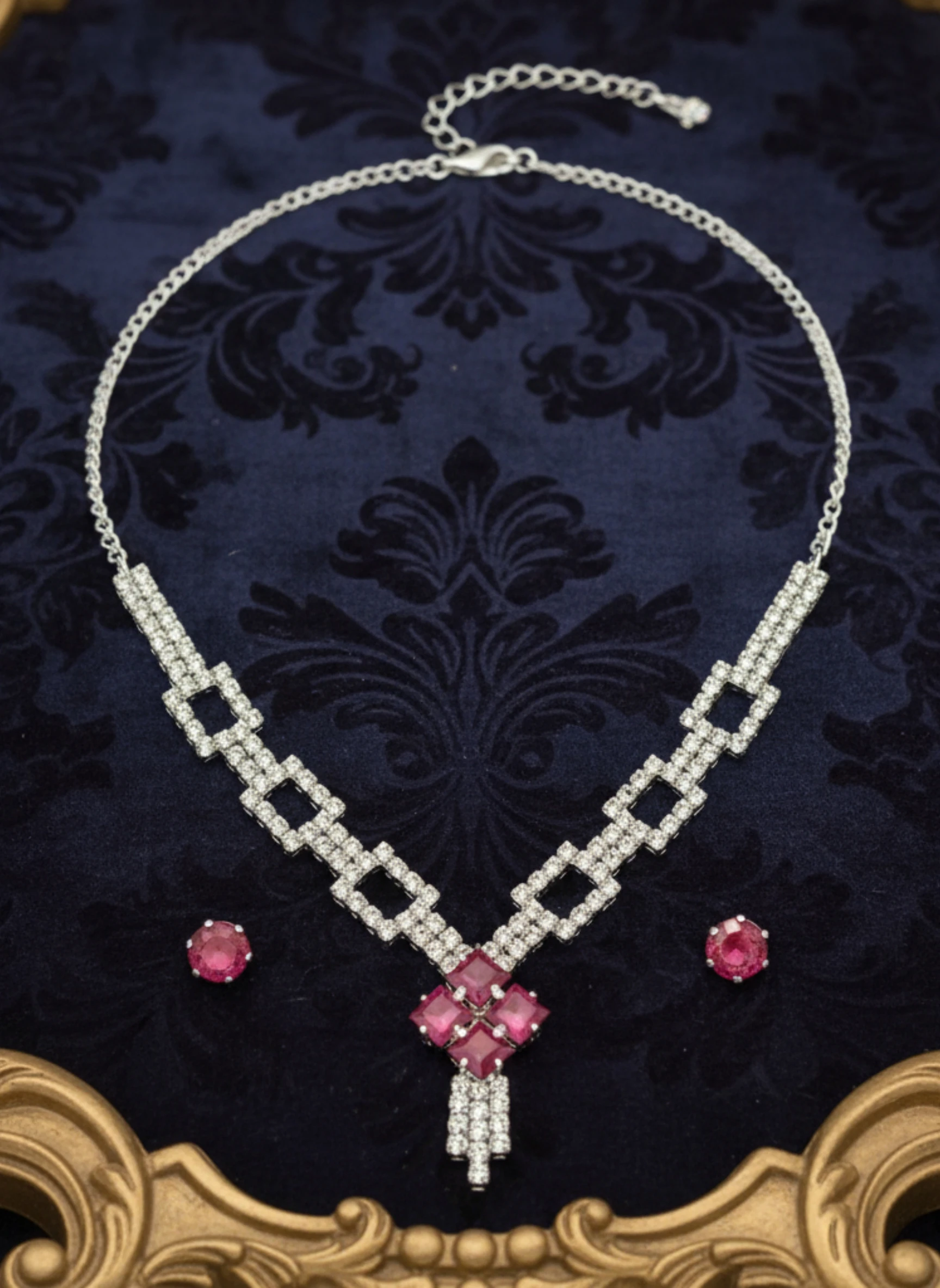 Lightweight Ruby & Emerald Stone Necklace Set for Women