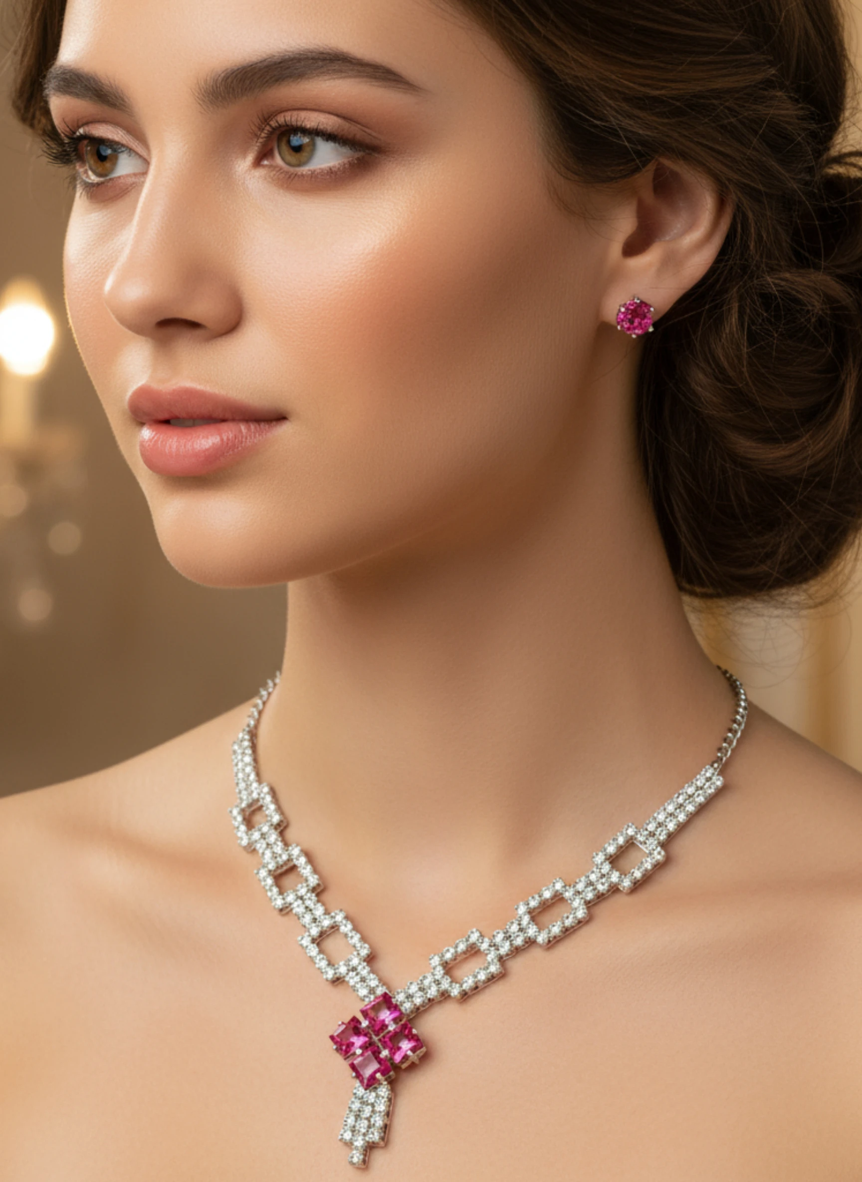 Lightweight Ruby & Emerald Stone Necklace Set for Women